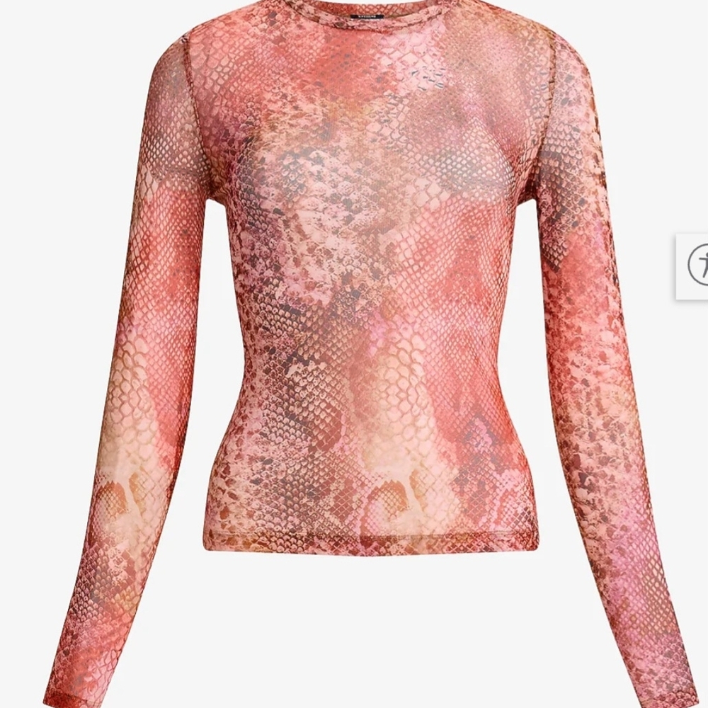 Express Multicolor Snake Print Long Sleeve Top Mesh Size Xs Nwt